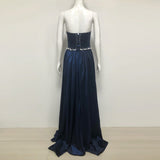samantha Dark Blue Pearls Embroidered strapless maxi Dress