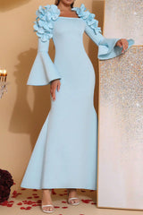 cynthia 3D Flower long sleeve bodycon Maxi Dress in blue