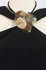 tammy Metal 3D Flower Hooded Midi Dress in black