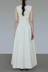 jenny ruched a-line sleeveless midi dress in apricot