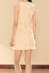pandora Feathery Sleeveless A-line mini Dress in beige