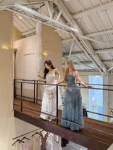 hermosa Lace splicing layer maxi dress in blue