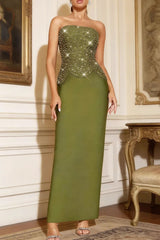 teresa green rhinestone embellished strapless top skirt set