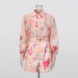 orange jenny floral printed shirt shorts set