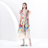 daphne ruffled a-line print midi dress