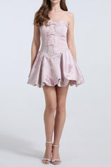 lisa jacquard fishbone bodice A-line mini dress in pink