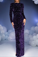 wallis Long Sleeve Split Hem Sequin maxi Dress in purple