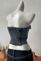 8-button denim tube top in blue