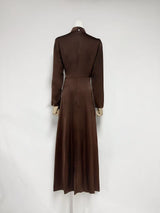 beulah Long sleeves with beading pleated maxi dress in brown