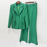 lydia Drawstring & tie-up jacket with flared trousers - green