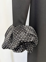 rachel black ruffled crystal-embellished crepe mock-neck gown