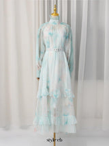 olga floral print lantern sleeve layer Sheer maxi dress