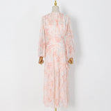 puff long sleeve tiered ruffle hem maxi dress in pink