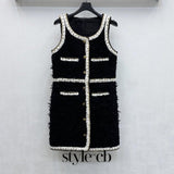 Wool Tweed sleeveless Short Dress in black