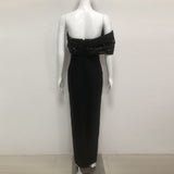 rosemary Black Pearl Embellished Draped strapless maxi dress