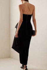 bow Irregular Asymmetric Sleeveless midi Dress in black