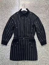 victoria Collar Rhinestone Shirt mini Dress in black