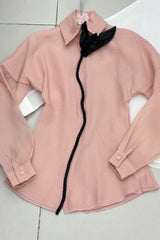 layer trim chiffon shirt mini dress in pink