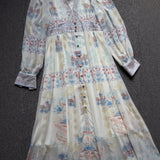 lesley Printed V-neck lantern sleeve slit maxi dress - blue