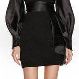 octavia black Square Neck satin mini Dress with Belt