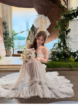 hermosa Lace splicing layer maxi dress in white