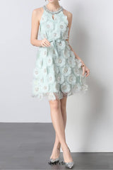 chloe rhinestone 3d flower mini dress in mint