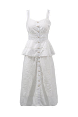 Peplum hollow Midi Dress in beige