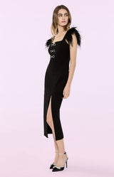 josephine Bows High Slit Diamond Bandage Midi Dress