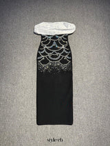 teresa beading rhinestone strapless midi dress in black