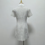 Decorative buttons Check Mini dress in white