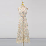 chloe sleeveless hollow lace maxi dress in beige