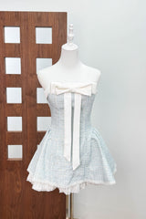 Bow woven lace tube top mini dress in pink