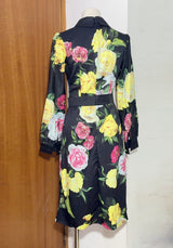 bernice rose print shirt midi dress in black
