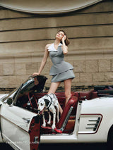 tiffany Halter Layered Pinstripe Mini Dress