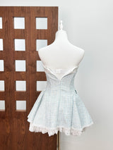 Bow woven lace tube top mini dress in pink