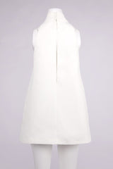 v-neck cutout backless crepe halter dress - white