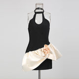 lyuba 3D Flower Contrast Color Bandage Mini Dress