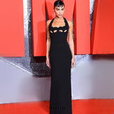 lara cutout backless Halter bandage maxi dress in black