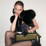 darlene Fur shawl top in black