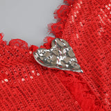 bertha high slit pleated sequin maxi dress in red