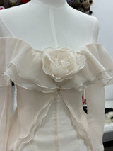 apricot One-shoulder tube top with backless ruffled mesh skirt set