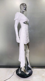 Dariel Floral Jacquard Cutout Draped Mini Dress - White