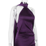 WRAP NECK DRESS IN NIGHT SHADE