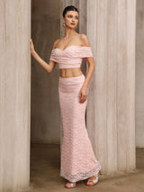 alice Pink lace off-shoulder top and skirt set