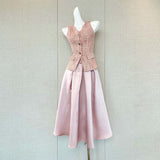 Ella pink V-Neck Sleeveless Top & Skirt Two-Piece Set