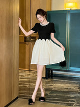 leona black-white Two-Tone rhinestone neck sequin mini Dress