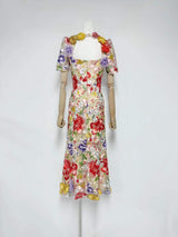 trista multicolor Square Neck backless Mesh Embroidered Fishtail maxi Dress