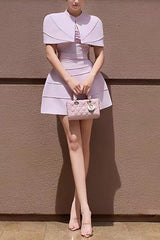 hilary purple Pleated cape mini dress with spaghetti straps