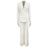 theresa diamond studded hollow out blazer set in white