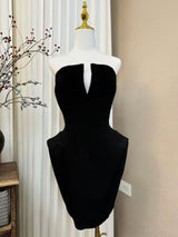 laura Folded Collar Corset Mini Dress in Black